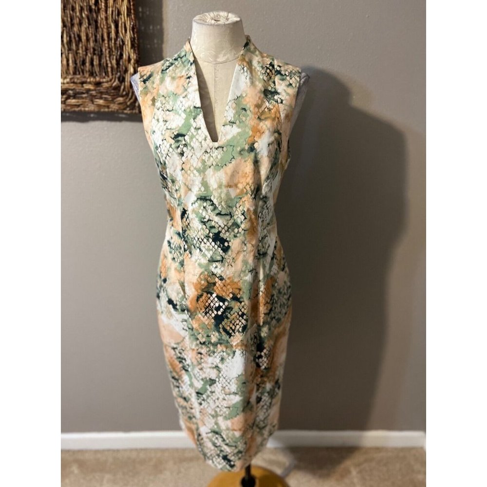 Rachel Roy Dress Peach Green 12 Career Church Stretch Cotton